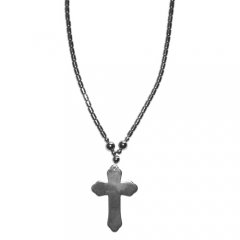 Hematit náhrdelník - křížek - XL, oblý